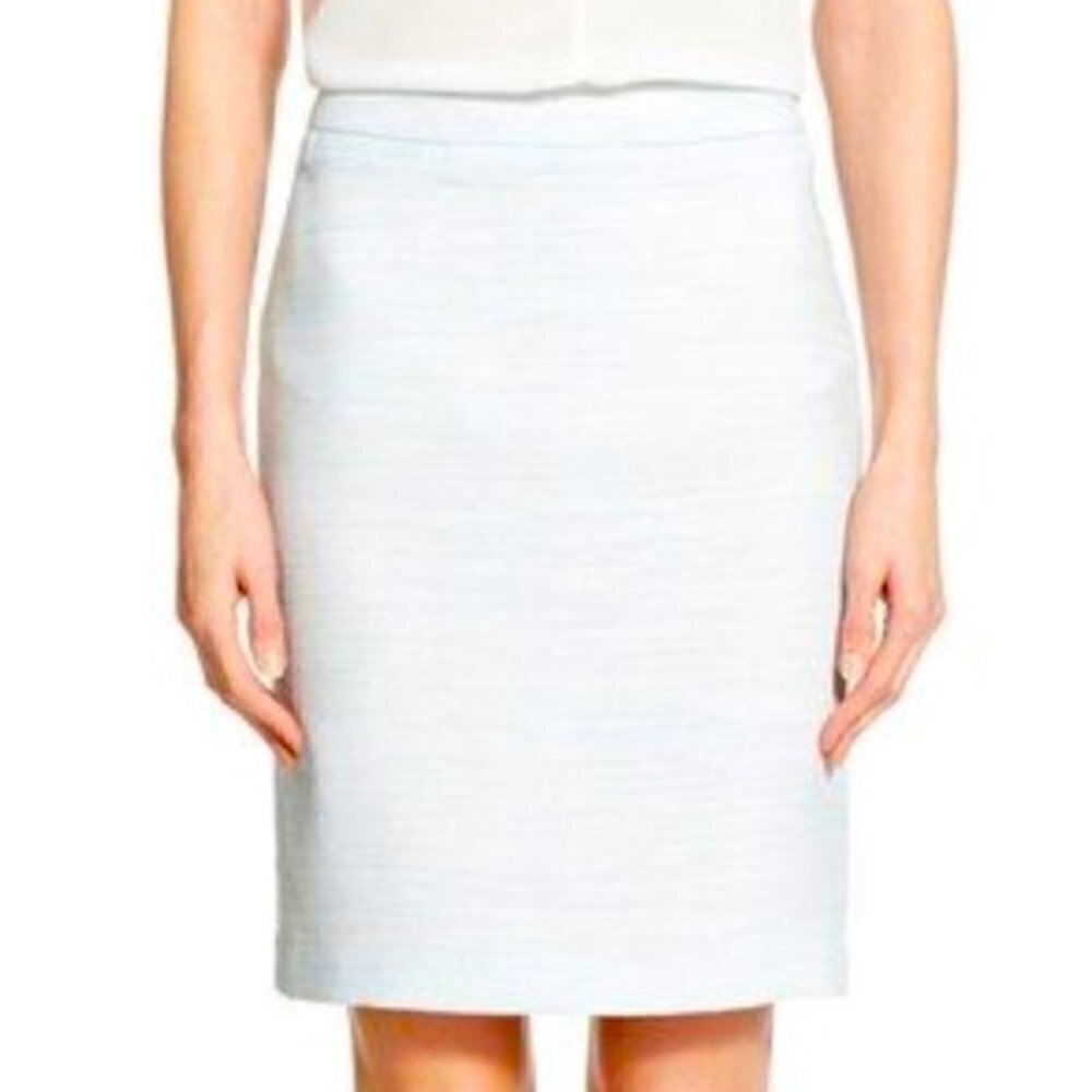 Halogen Women's Size 6 Tweed Pencil Skirt Light Blue Lined Faux Pockets HA305756